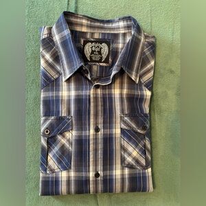 Eight Eight Eight L/S Men's Blue Plaid Shirt, Size: XXL (5071)